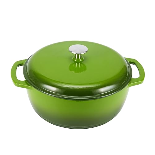 Amazon Basics Enameled Cast Iron Dutch Oven Pot with Lid, Round, Dual Handles, Heavy-Duty, Oven Safe for Stews, Roasting, Baking, 4.3-Quart, Small, Green