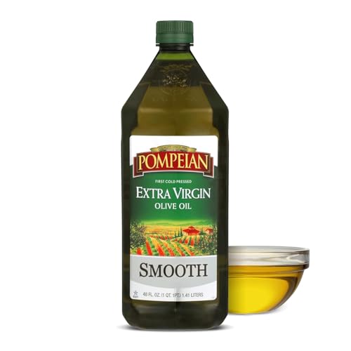 Pompeian Smooth Extra Virgin Olive Oil - 48 Fl Oz - First Cold Pressed Olive Oil for Cooking - Smooth Taste for Sauteing, Stir-Frying, and Baking