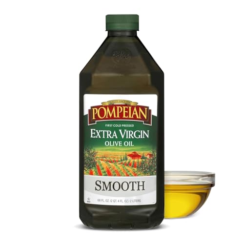 Pompeian Smooth Extra Virgin Olive Oil - 68 Fl Oz - First Cold Pressed Olive Oil for Cooking - Smooth Taste for Sauteing, Stir-Frying, and Baking