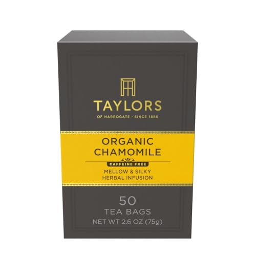 Taylors of Harrogate Organic Chamomile, Herbal Tea, Pillow Bags, 50 Count (Pack of 1), Mellow, Silky & Soft, Caffeine-Free, Enjoy Hot or Iced, 50 Teabags