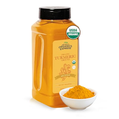 HQOExpress Organic Ground Turmeric Powder – USDA Organic, Non‑GMO, Kosher, Lab Tested –Chef Jar (18 oz) – Sustainably Grown, Traceable, Legacy Brand Since 1977
