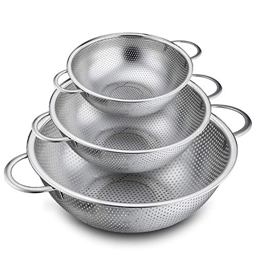 P&P CHEF Colander Set of 3, 1/3/5 Qt, Stainless Steel Colanders Strainers