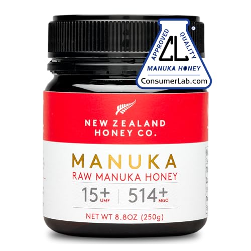 New Zealand Honey Co. Raw Manuka Honey UMF 15+ MGO 514+ - 8.8oz - Authentic New Zealand Sourced - Medical Grade Potency Independently Tested - Monofloral UMF Certified 250g