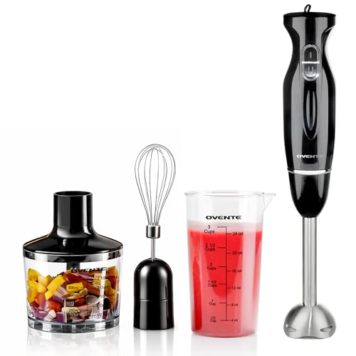 OVENTE Electric Hand Blender Set with 2 Mixing Speeds, 300W Black HS565B