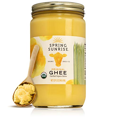 Spring Sunrise Grass Fed Organic Ghee - USDA Certified Clarified Butter - Keto & Paleo Friendly, Non-GMO, Gluten & Casein Free Cooking Oil - Sustainably Sourced - 32 oz Jar