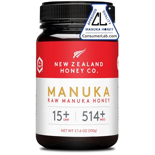 New Zealand Honey Co. Raw Manuka Honey UMF 15+ MGO 514+ | 17.6oz Family Size | High Potency Independently Tested | Monofloral New Zealand Packed, Sealed & Sourced | 500g