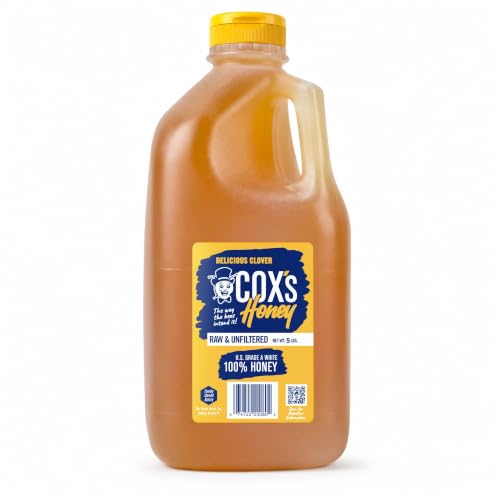 Cox's Honey 100% Pure Raw Unfiltered Clover Honey, Family Owned, 5 lb Jug | 100% pure raw, unfiltered clover blossom honey with naturally rich flavor and aroma.