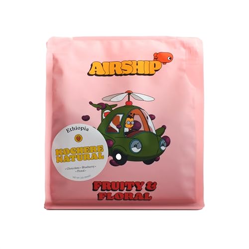 Airship Coffee Kochere Natural Ethiopia Single Origin Whole Bean Coffee, 250g, Flavor Notes of Floral, Chocolate, and Blueberry - Sourced From Ethiopian Coffee Farms