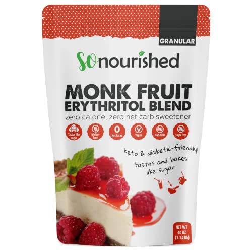 So Nourished Monk Fruit Sweetener with Erythritol Granular - 1:1 Sugar Substitute, Keto - 0 Calorie, 0 Net Carb, Non-GMO 2.5 Pounds