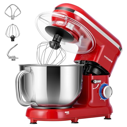 VIVOHOME Stand Mixer, 6-Quart Tilt-Head Kitchen Mixer with Bowl, Red