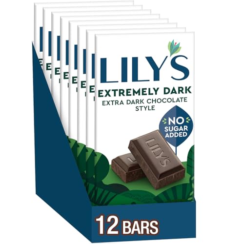 LILY'S Extremely Dark Extra Dark Chocolate Style Bars, 2.8 oz, 12 ct | 85% Cacao Extra Dark Chocolate Style Bars, No Sugar Added, Stevia Sweetened, Gluten Free Snacks, Kosher, 12 ct