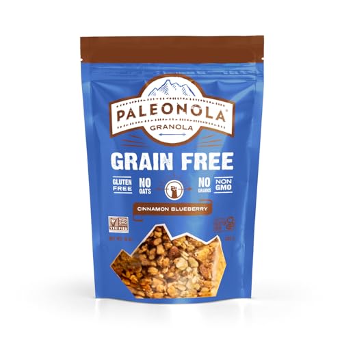 Paleonola Cinnamon Blueberry Grain Free Granola, 10 Oz Resealable Bag (Pack of 1) - Grainless Paleo Granola Blended w/Dried Coconut & Blueberries, Organic Maple Syrup, & Pecans - Gluten & Dairy Free