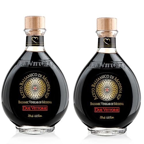 Due Vittorie Oro Gold, Barrel Aged Balsamic Vinegar of Modena IGP, All-Natural, Extra Dense Premium Vinegar Aceto Balsamico di Modena IGP Italy - 8.45fl oz / 250ml - Pack of 2