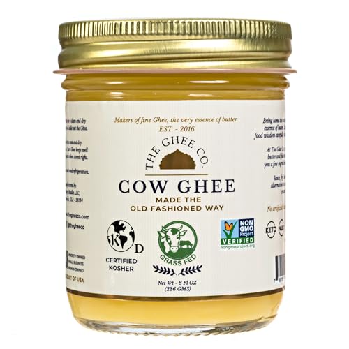 The Ghee Co, Grass fed Ghee, 8 oz, Non GMO,Kosher and Halal, Paleo & Keto friendly, Lactose & Casein Free, Made homestyle, Glass jar