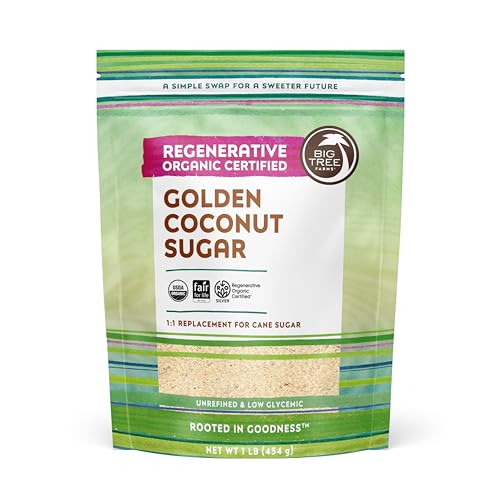 Big Tree Farms Organic Golden Coconut Sugar - Coconut Palm Sugar, Unrefined, Fine Crystals, Cane Sugar Replacement, Coconut Blossom Nectar, Vegan, Perfect for Baking - 1 Pound (Pack of 1)