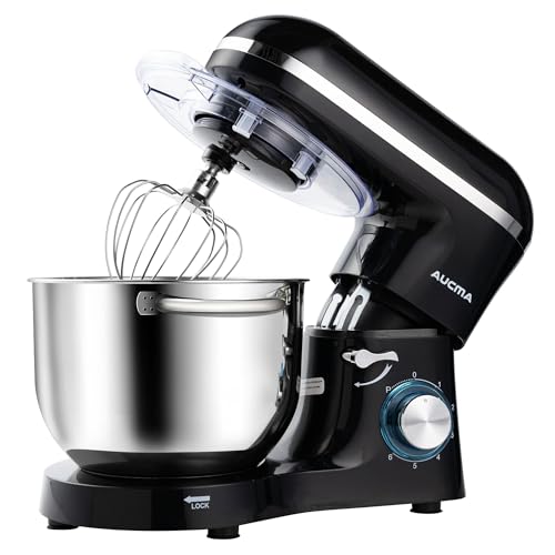 Aucma Stand Mixer,6.5-QT 660W 6-Speed Tilt-Head Food Mixer, Kitchen Electric Mixer with Dough Hook, Wire Whip & Beater (Black, 6.5QT)