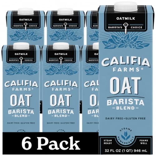 Califia Farms - Oat Barista Blend Oat Milk, 32 Oz (Pack of 6), Shelf Stable, Dairy Free, Plant Based, Vegan, Gluten Free, Non GMO, High Calcium, Milk Frother, Creamer, Oatmilk