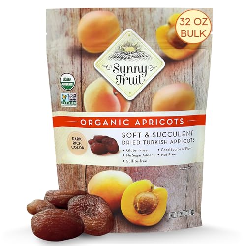 Sunny Fruit Soft Organic Turkish Dried Apricots (2 Pound Bulk Bag)