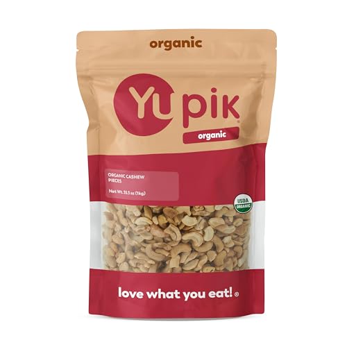 Yupik Organic Raw Cashew Pieces, 2.2 lb (35.2 oz), Gluten-Free, Kosher, Non-GMO, Vegan, Chopped Nuts, Unsalted, Unroasted, Oil-Free, Crunchy Cashews, Ideal for Baking & Cooking