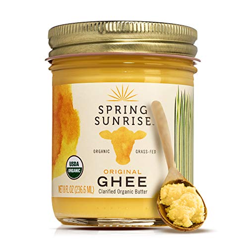 Spring Sunrise Grass Fed Organic Ghee - USDA Certified Clarified Butter - Keto & Paleo Friendly, Non-GMO, Gluten & Casein Free Cooking Oil - Sustainably Sourced - 8 oz Jar