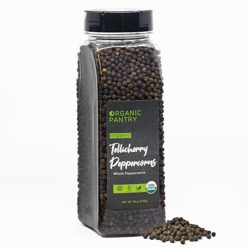USDA Organic Black Peppercorns – Bulk Size 18oz Tub – USDA Organic Whole Tellicherry Peppercorns – Steam Sterilized, All Natural, Perfect for Grinder Refill By THE ORGANIC PANTRY