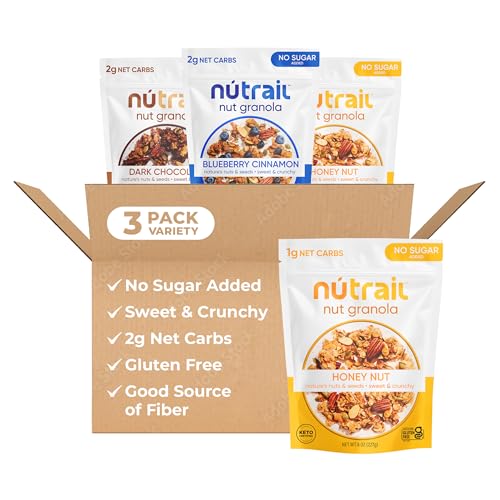 NuTrail Nut Granola Cereal, Variety Pack, No Sugar Added, Keto, Low Carb, Gluten Free, Grain Free, Healthy Breakfast 8 oz. 3 Count
