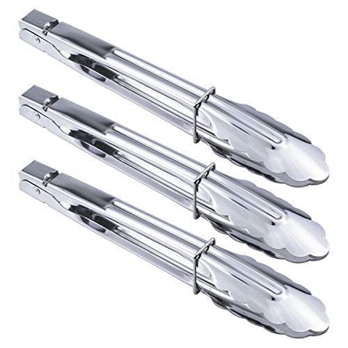 HINMAY Stainless Steel Serving Tongs Metal Cooking Tongs (9-Inch 3 Pieces)
