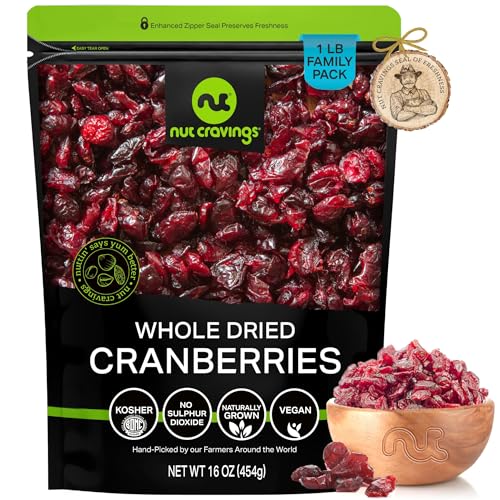 NUT CRAVINGS - Dried Whole Cranberries (16oz, 1 LB) Lightly Sweetened