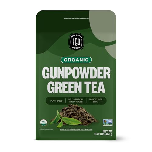 FGO Organic Gunpowder Green Tea, Loose Leaf, 453g Bulk Resealable Bag, Packaging May Vary (Pack of 1)