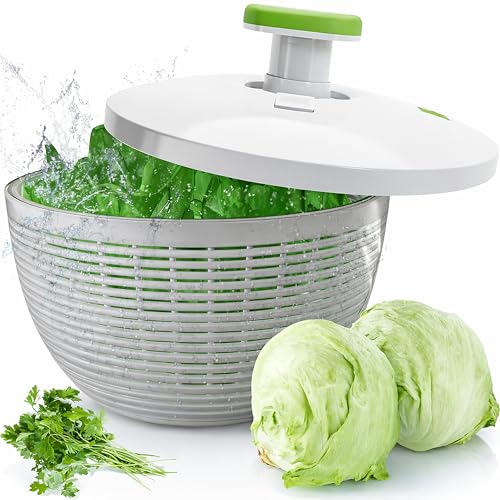 Brieftons Large 6.2-Quart Collapsible Salad Spinner: Manual One-Handed Pump Vegetable Washer Dryer Drainer Strainer, BPA-Free Bowl, Basket Colander & Lid, Compact Storage, for Greens Herbs Fruits