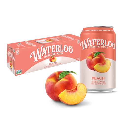 Waterloo Sparkling Water, Peach, 12 Fl Oz Cans (Pack of 12)