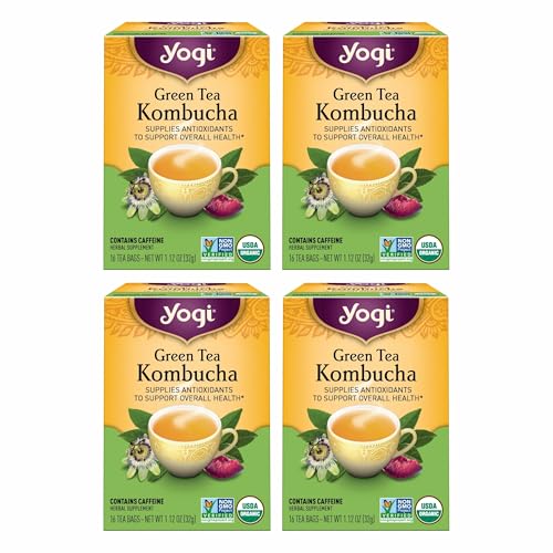 Yogi Tea Green Kombucha Tea - 16 Bags per Pack (4 Packs) - Organic - With Kombucha to Support Overall Health - Includes Lemongrass, Spearmint Leaf & More