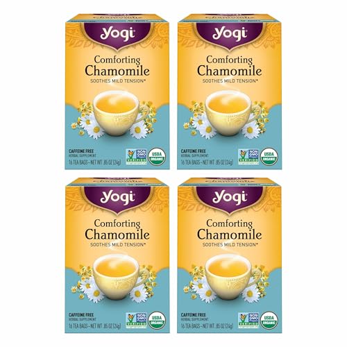 Yogi Tea Comforting Chamomile Tea - 16 Tea Bags per Pack (4 Packs) - Organic Chamomile Tea Bags - Supports a Good Night's Sleep & Occasional Stomach Discomfort - Made from Organic Chamomile Flower
