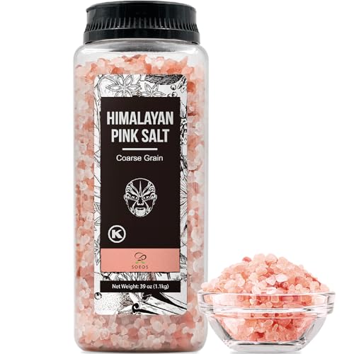 Soeos Himalayan Salt, Coarse Grain, 39Oz (2.4 Pound), Non-GMO Himalayan Pink Salt, Kosher Salt, Sea Salt for Grinder Refill