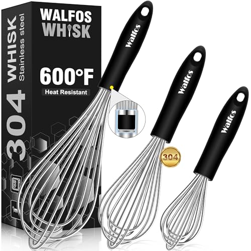 Stainless Steel Wire Whisk Set - 3 Packs Balloon Whisk, Thick Wire Wisk ＆ Strong Handles, Egg Frother for Cooking, Blending, Whisking, Beating and Stirring (7"+9"+11")