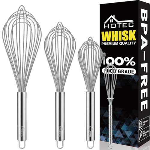 HOTEC Stainless Steel Whisk Set of 4, Food Grade Balloon Whisk Egg Beater, Thicken Wire Mixing Whisk for Baking, Cooking, Whisking Cream, Sauce, Pancake Batter