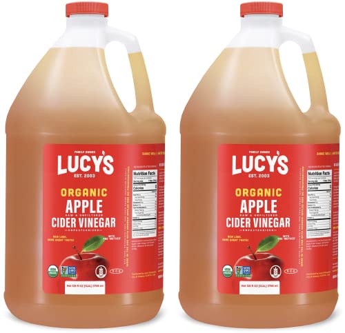 Lucy's Family Owned - USDA Organic NonGMO Raw Apple Cider Vinegar, Unfiltered, Unpasteurized, With the Mother, (2 Pack Gallon)