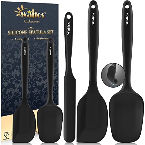 Walfos 600°F High Heat Resistant Silicone Spatula Set of 5- Food Grade Rubber Spatula Set for Baking Cooking & Mixing - BPA Free, Non Stick and Dishwasher Safe,black