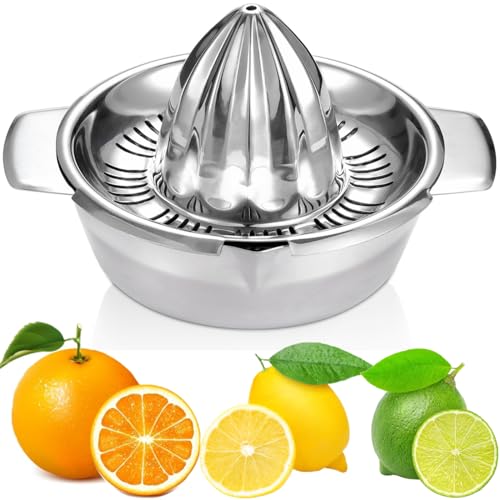 Citrus Lemon Orange Grapefruit Juicer Manual Squeezer 304 Stainless Steel Robust Hand Juicer Reamer Rotation Press with Strainer＆10oz Bowl, 2 Pour Spouts, Dishwasher Safe, Easy to Clean, Heavy Duty
