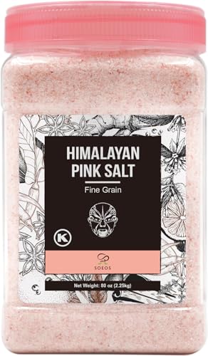 Soeos Himalayan Pink Salt, Fine Grain, 80 oz (5 lb), Bottled