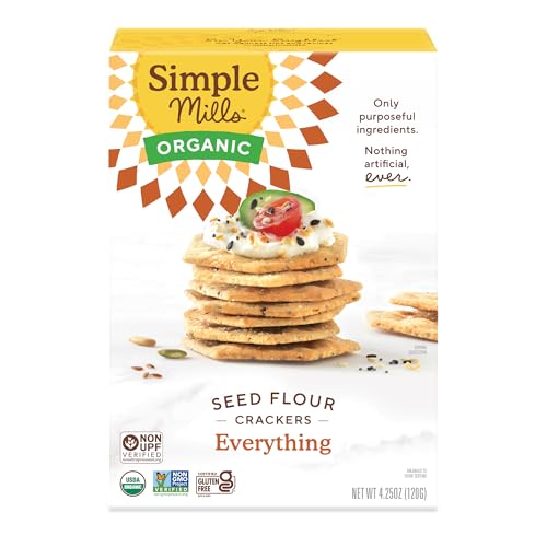 Simple Mills Organic Seed Crackers, Everything, Gluten Free, Flax Seed, Sunflower Seeds, Corn Free, Low-Calorie Snacks, Plant Based, Nutrient Dense, 4.25oz, Pack of 1