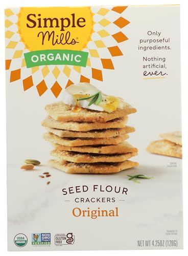 Simple Mills Organic Seed Crackers, Original, Gluten Free, Flax Seed, Sunflower Seeds, Corn Free, Low-Calorie Snacks, Plant Based, Nutrient Dense, 4.25oz, Pack of 1