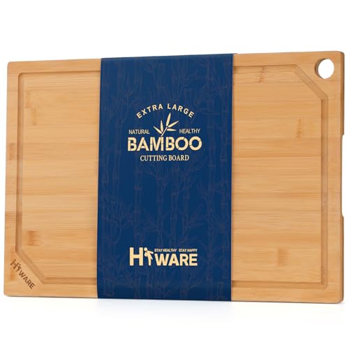 Hiware Extra Large 18" x 12" Bamboo Cutting Board for Kitchen, Heavy Duty Wood Cutting Board with Juice Groove, 100% Organic Bamboo, Pre Oiled