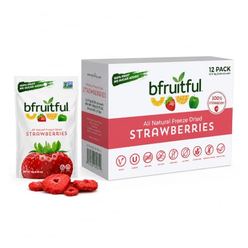 bfruitful Freeze Dried Strawberry Chips, No Sugar Added, Vegan, 12-Pack