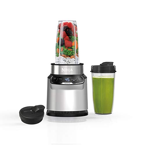 Ninja Nutri-Blender Pro with Auto-iQ | For Smoothies, Shakes, Frozen Drinks, Salsa, Dips | (2) 24-oz. To-Go Cups & Spout Lids | 1100-Peak-Watt | Silver | BN401
