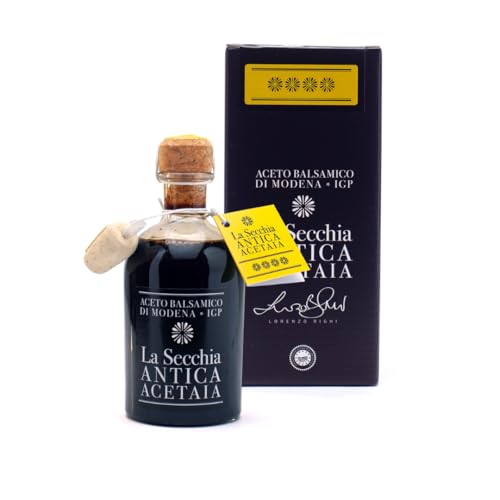 La Secchia - Balsamic Vinegar of Modena PGI "Four Stars", Aged in 16 Juniper Barrels, Medium-High Density, 250 ml Bottle with Cork Pourer