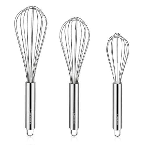 NileHome Stainless Steel Whisk Set 8" 10" 12" Kitchen Whisk Balloon Whisk Kitchen Wisk Wire Whisks for Cooking, Whisking, Blending, Beating, Stirring-3 Pack…