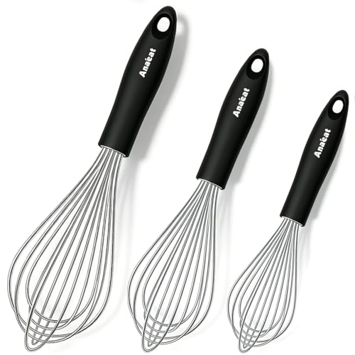 3 Packs Stainless Steel Whisk Set - Balloon Whisk, Anaeat Thick Stainless Steel Wire ＆ Strong Handles, Egg Beater for Cooking, Blending, Whisking, Beating and Stirring (9"+11"+12")
