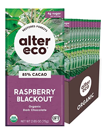 Alter Eco | Dark Chocolate Bars | Pure Dark Cocoa, Fair Trade, Organic, Non-GMO, Gluten Free (12-Pack Raspberry Blackout)