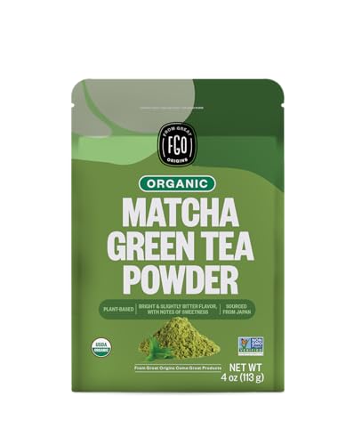 FGO Organic Matcha Green Tea Powder - Organic Matcha for Lattes, Smoothies & Baking - USDA Organic & Non-GMO - 4 oz Resealable Bag